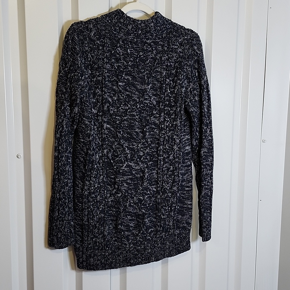 Overland Cableknit Fisherman Chunky Blue White Knit Sweater Size Medium Cotton - Picture 3 of 9
